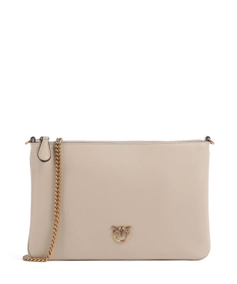 Pinko Flat Classic Crossover väska beige/grigio fumo/antique gold