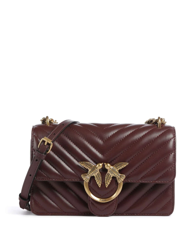 Pinko Love One Mini Axelremsväska burgundy wine/antique gold