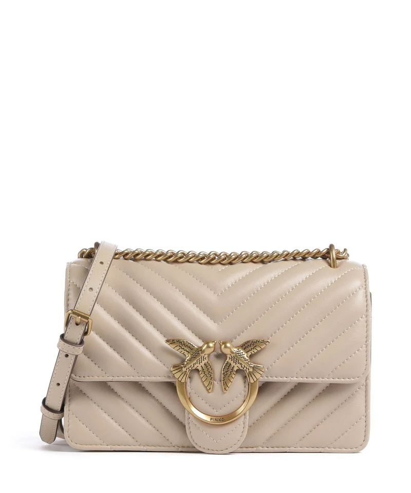 Pinko Love One Mini Axelremsväska beige/grigio fumo/antique gold