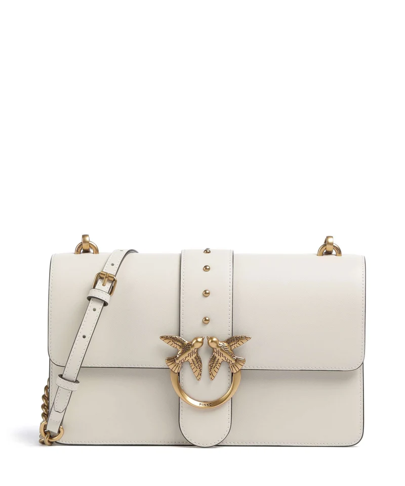 Pinko Love One Classic Crossover väska bianco seta/antique gold