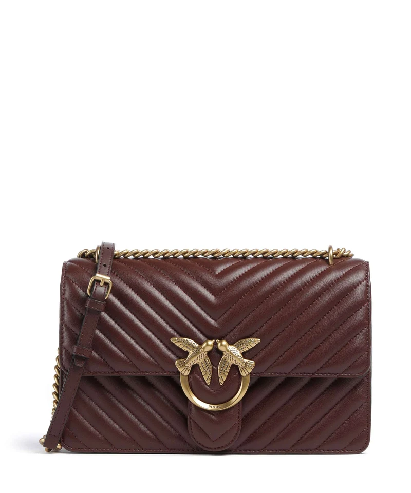 Pinko Love One Classic Axelremsväska rosso vino/antique gold