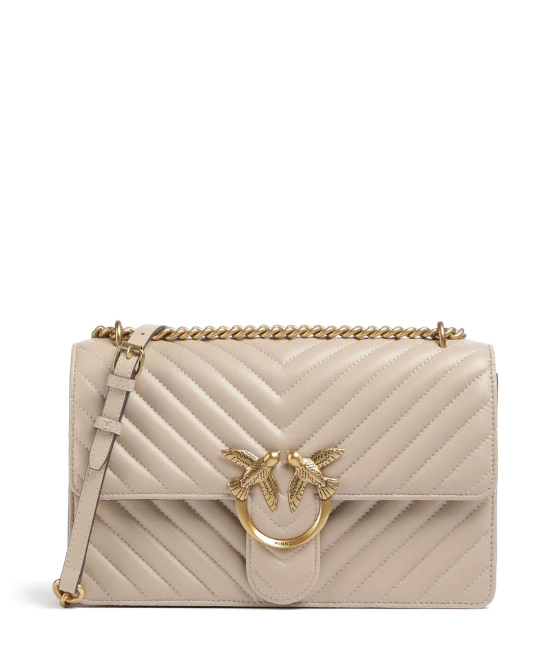 Pinko Love One Classic Axelremsväska beige/grigio fumo/antique gold