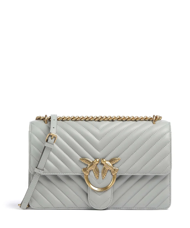 Pinko Love One Classic Axelremsväska grigio perla/antique gold