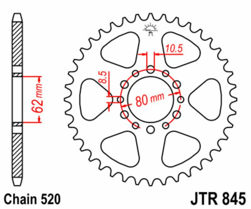 JT SPROCKETS Steel Standard Rear Sprocket 845 - 520 JTR845.40