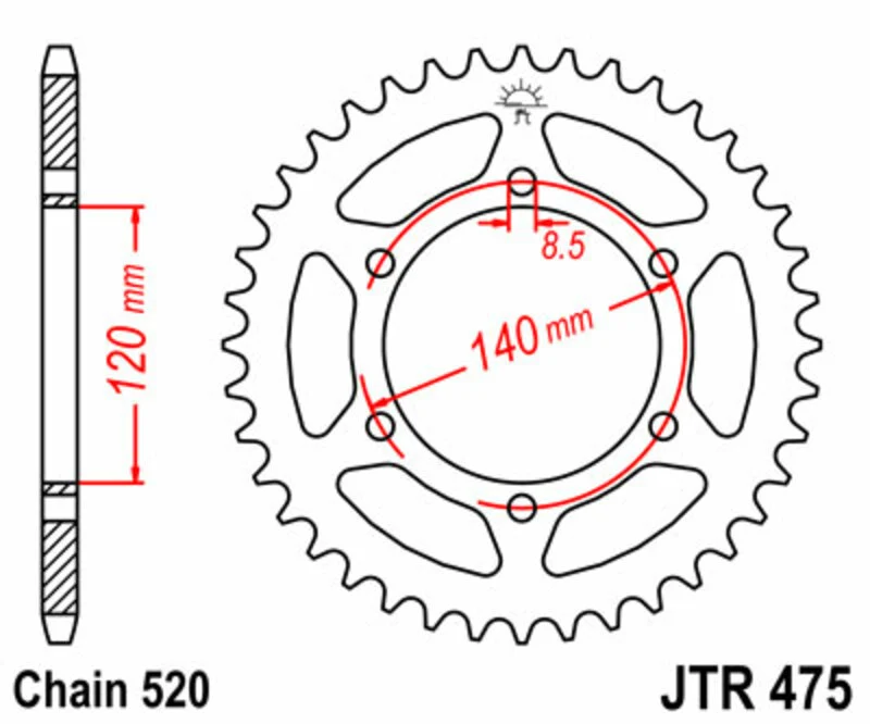 JT SPROCKETS Steel Standard Rear Sprocket 475 - 520 JTR475.40