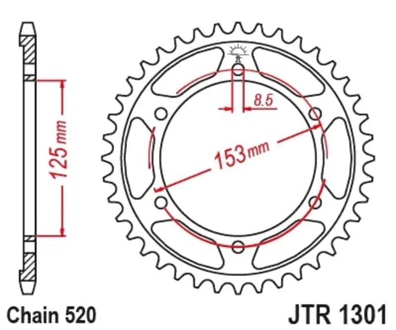JT SPROCKETS Steel Standard Rear Sprocket 1301 - 520 JTR1301.40