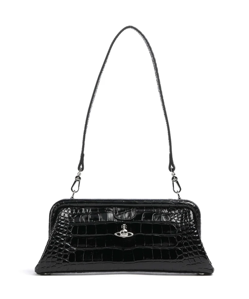 Vivienne Westwood Jane Frame Embossed Croc Axelremsväska black