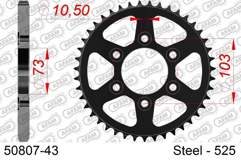AFAM Steel Standard Rear Sprocket 50807 - 525 50807-43