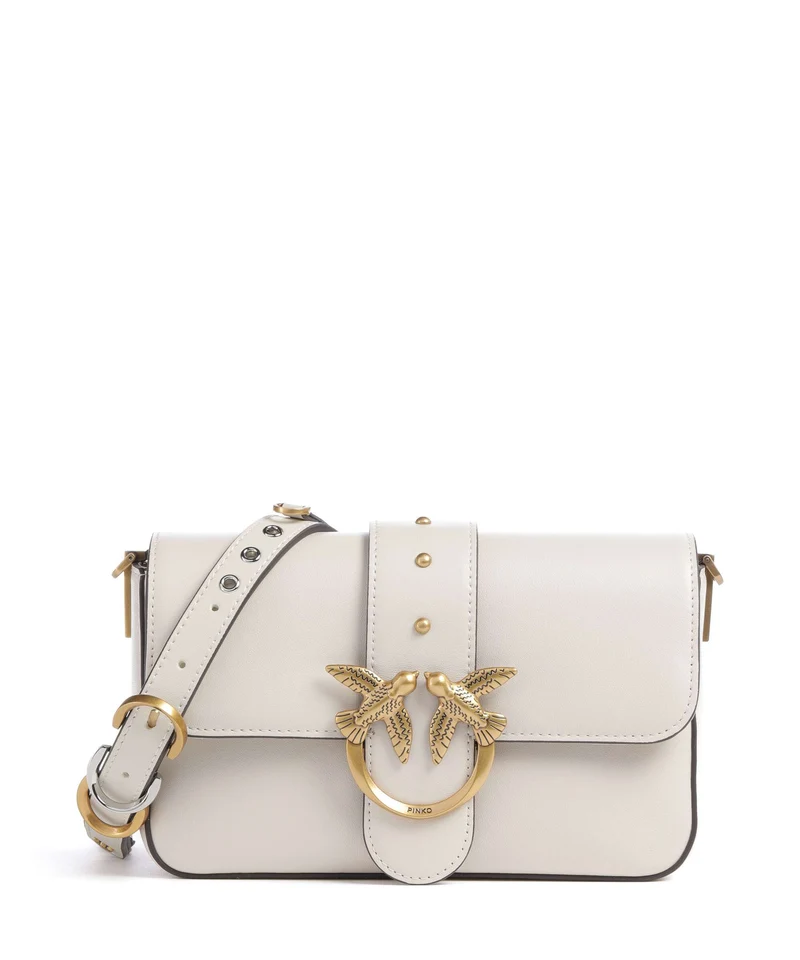 Pinko Love One Mini Slouchy Charms Crossover väska bianco seta/antique gold