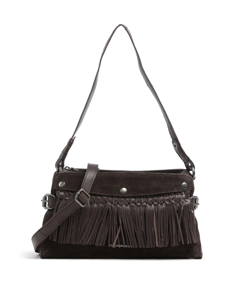 Spikes & Sparrow Suede Mix Madelon Axelremsväska dark brown