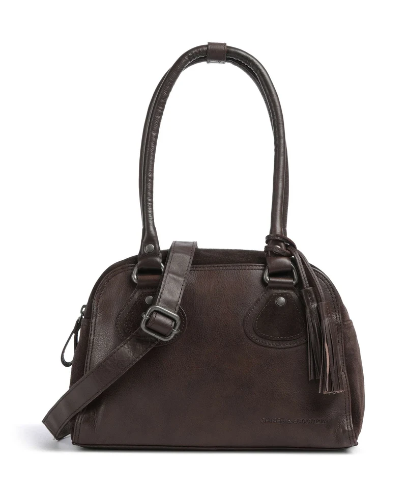 Spikes & Sparrow Suede Mix Sienna Axelremsväska dark brown