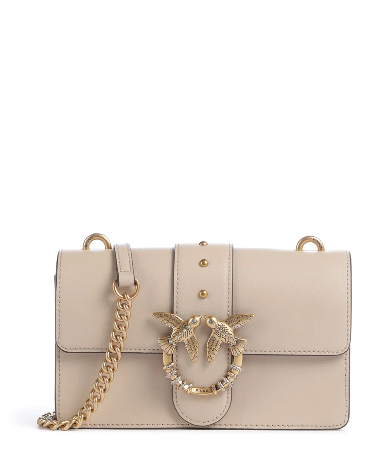 Pinko Love One Mini New Buckle Crossover väska beige/grigio fumo/antique gold
