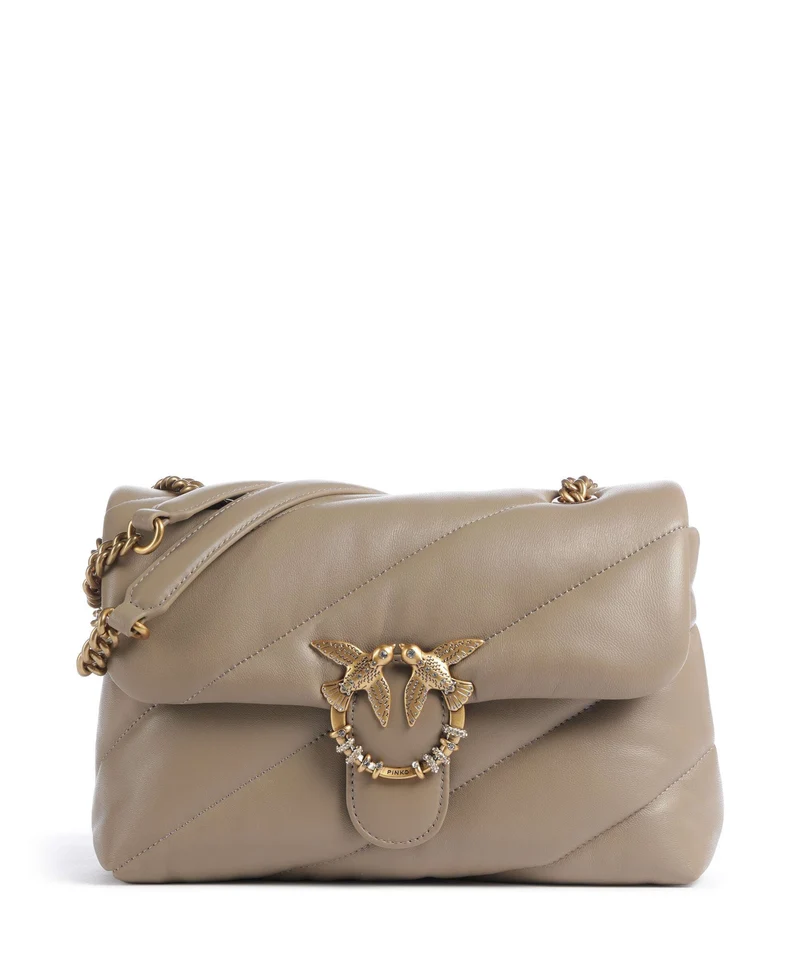 Pinko Love Puff Classic New Buckle Axelremsväska grigio talpa/antique gold