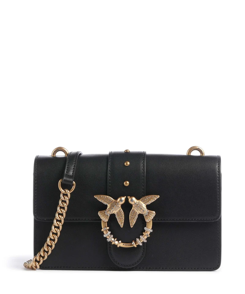 Pinko Love One Mini New Buckle Crossover väska nero/antique gold