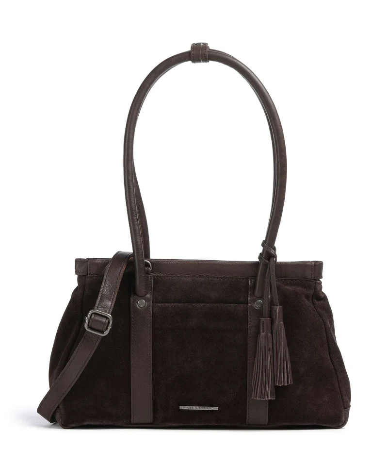 Spikes & Sparrow Suede Mix Milania Axelremsväska dark brown