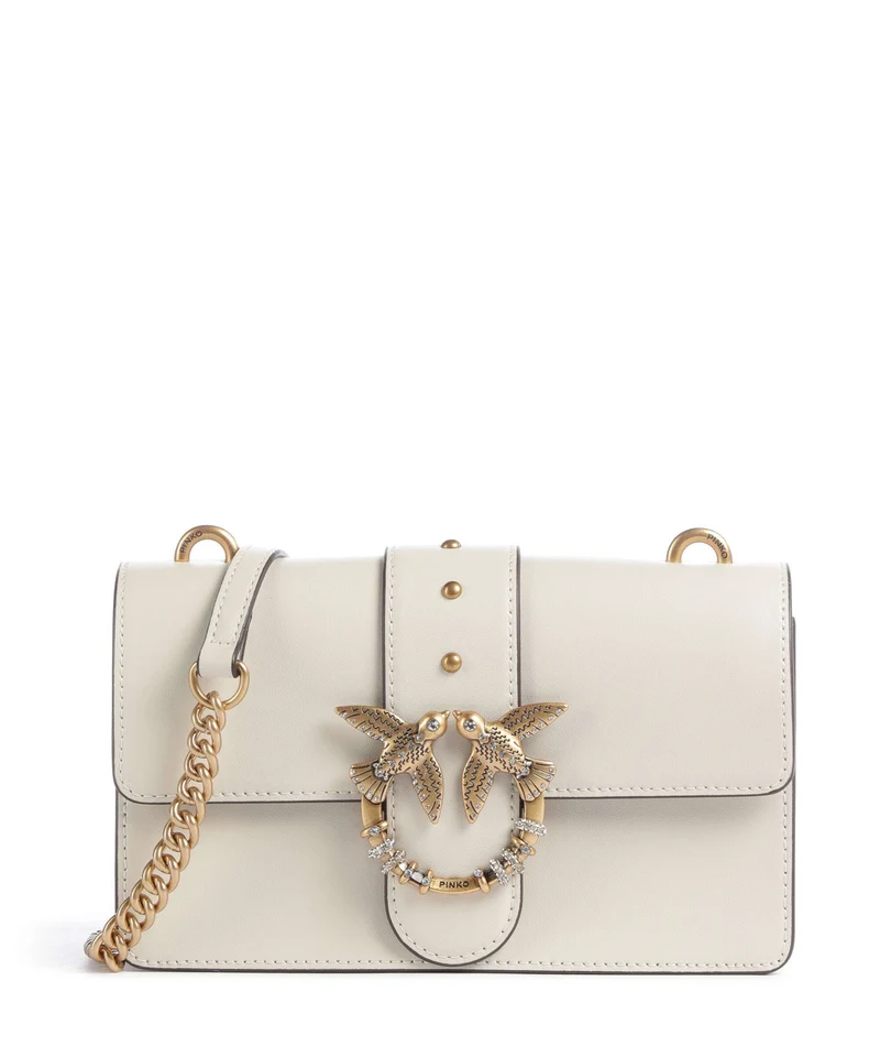 Pinko Love One Mini New Buckle Crossover väska bianco seta/antique gold