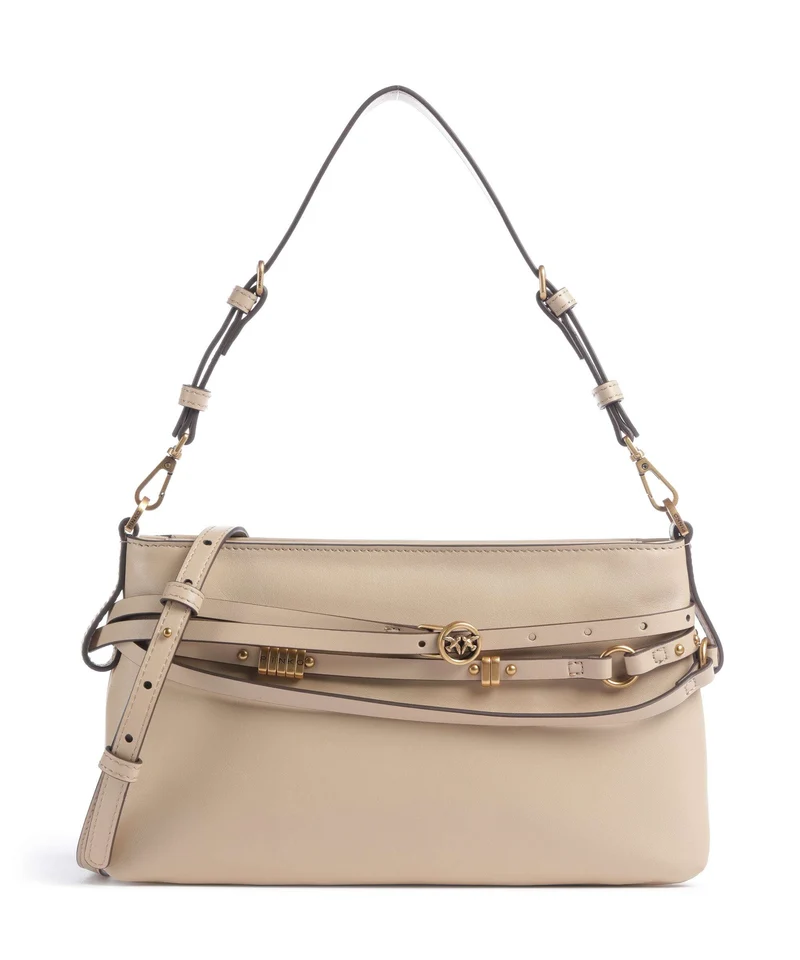 Pinko Belt Mini Axelremsväska beige/grigio fumo/antique gold
