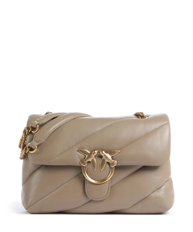 Pinko Love Puff Classic Axelremsväska grigio talpa/antique gold