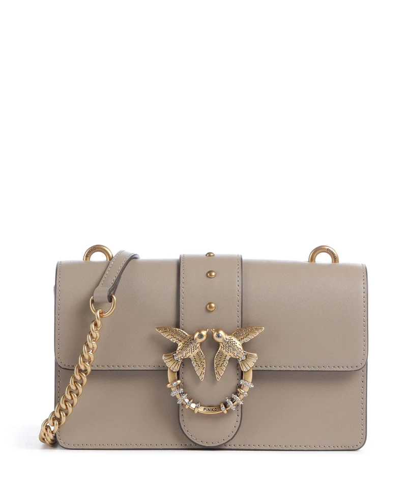 Pinko Love One Mini New Buckle Crossover väska grigio talpa/antique gold
