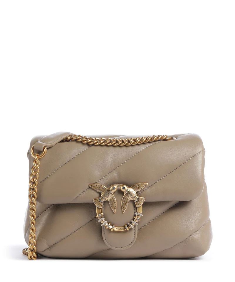 Pinko Love Puff Mini New Buckle Axelremsväska grigio talpa/antique gold