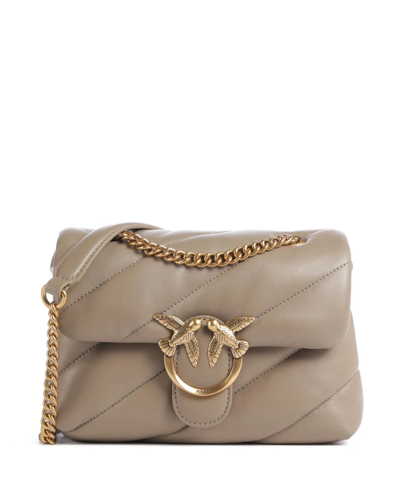 Pinko Love Puff Mini Axelremsväska grigio talpa/antique gold