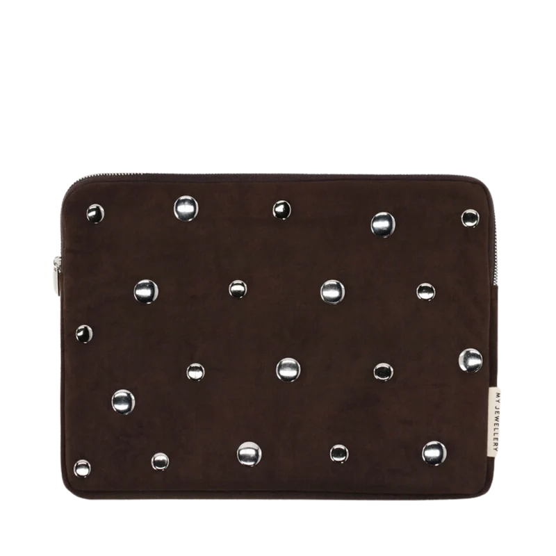 Laptop Sleeve Suede Studs Brown - Brown