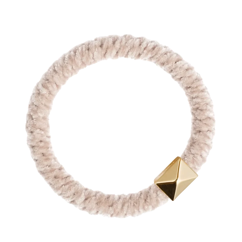 Fluffy Fat Hair Tie W/Gold - Sand W/Gold