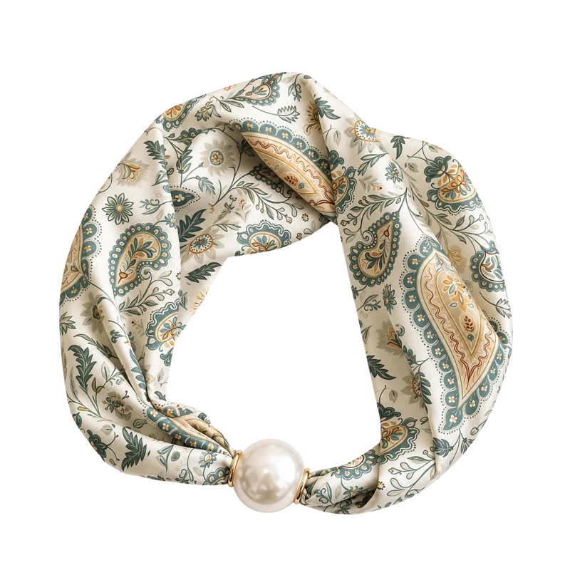 Pärlsilkesscarf - Beige & Green