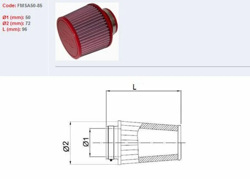BMC Air Filter Tapered Ø50mm - FMSA50-85 FMSA50-85