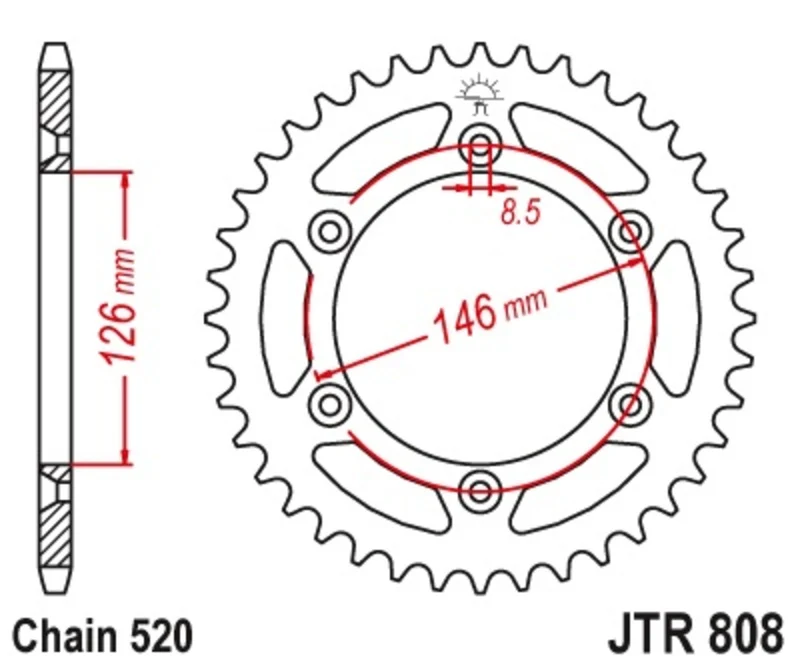 JT SPROCKETS Steel Self-Cleaning Rear Sprocket 808 - 520 JTR808.51SC