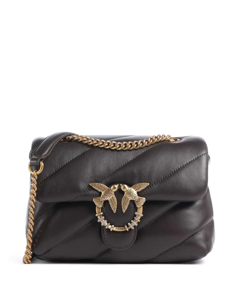 Pinko Love Puff Mini New Buckle Axelremsväska marrone marasca/antique gold