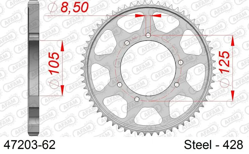 AFAM Steel Standard Rear Sprocket 47203 - 428 47203-62