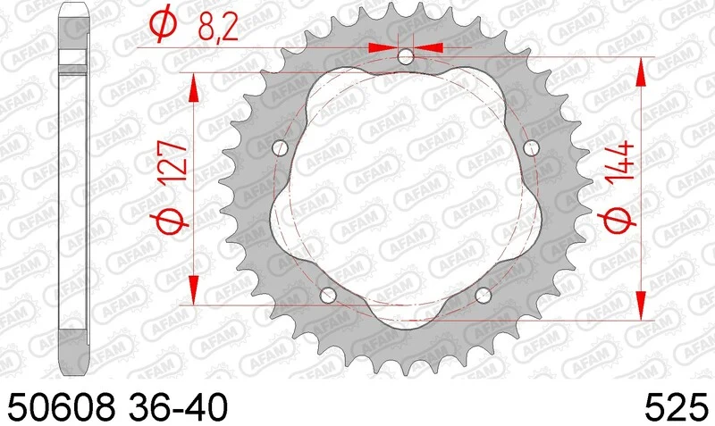 AFAM Steel Standard Rear Sprocket 50608K - 525 - Requires an AFAM Rear Sprocket Carrier 50608K-42