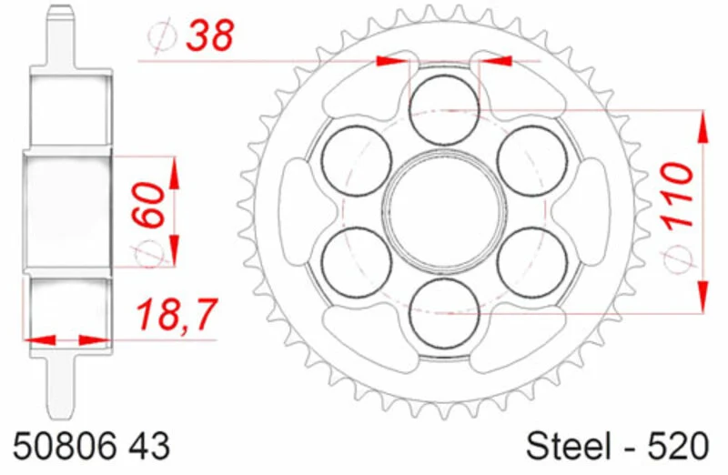 AFAM Steel Standard Rear Sprocket 50806 - 520 50806-43