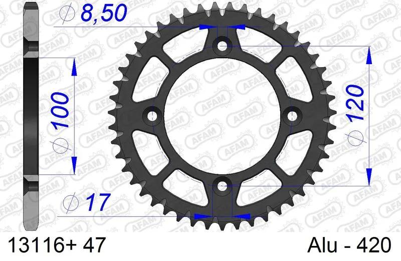 AFAM Aluminium Ultra-Light Hard Anodized Rear Sprocket 13116 - 420 13116+47