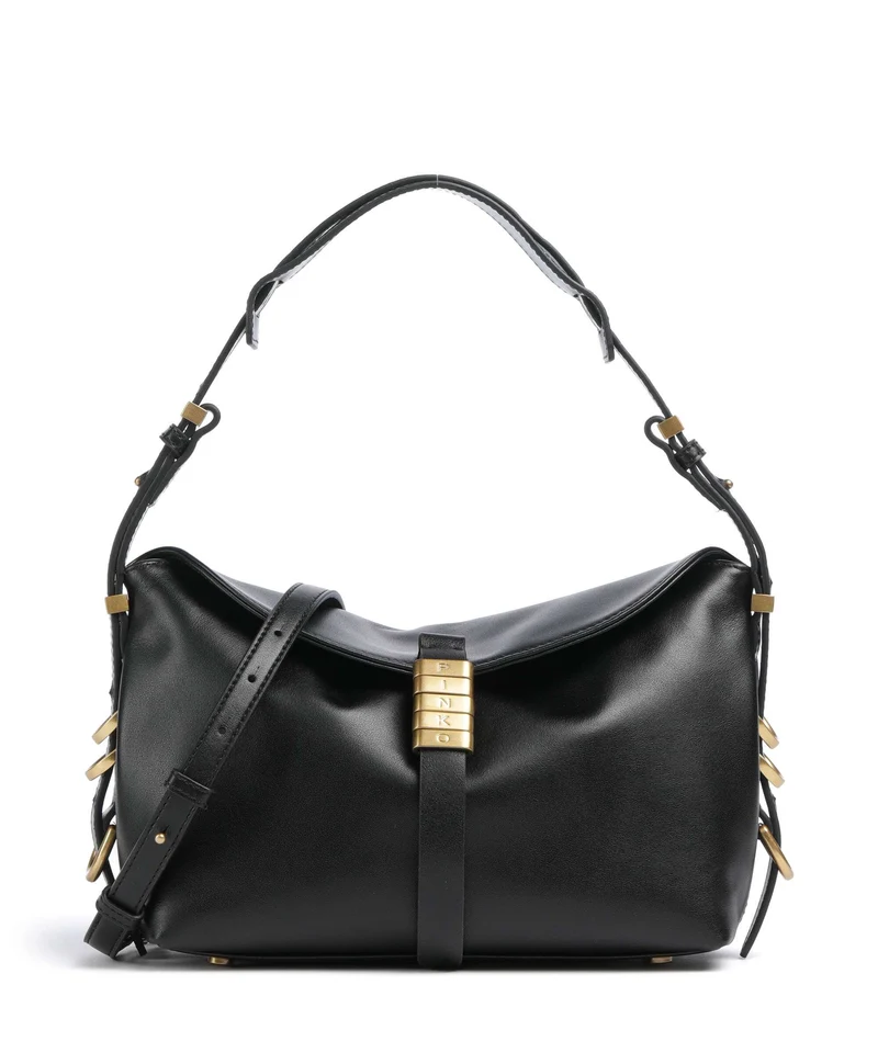 Pinko Saddle Horizontal Mini Axelremsväska nero/antique gold