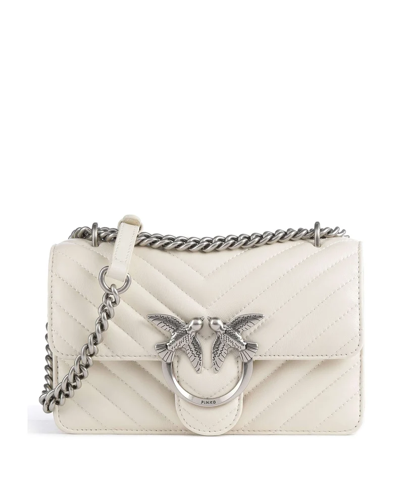 Pinko Love One Mini Axelremsväska bianco seta/old silver