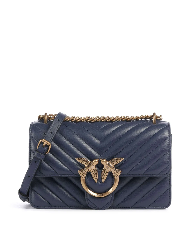 Pinko Love One Mini Axelremsväska blu indaco ombroso/antique gold