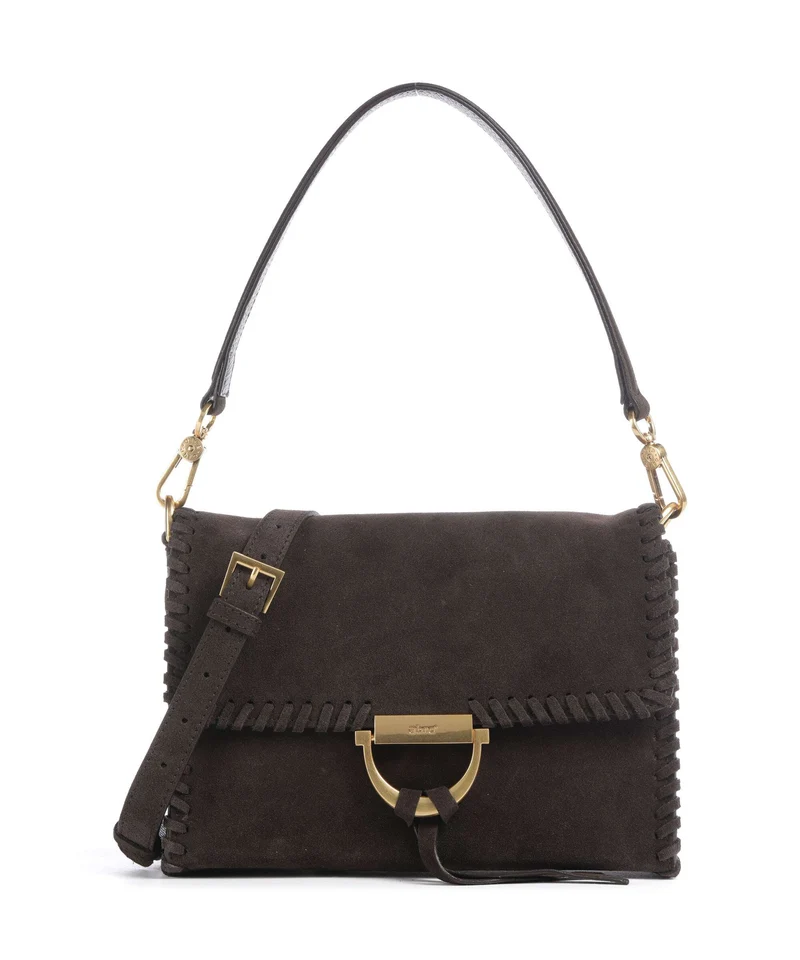Abro Suede Temi Stitch Axelremsväska dark brown