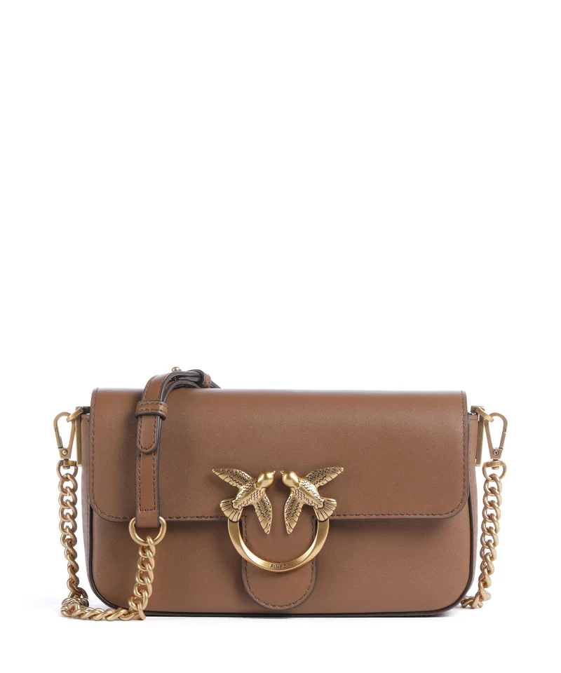 Pinko Love One Mini Slouchy Crossover väska marrone cognac/antique gold