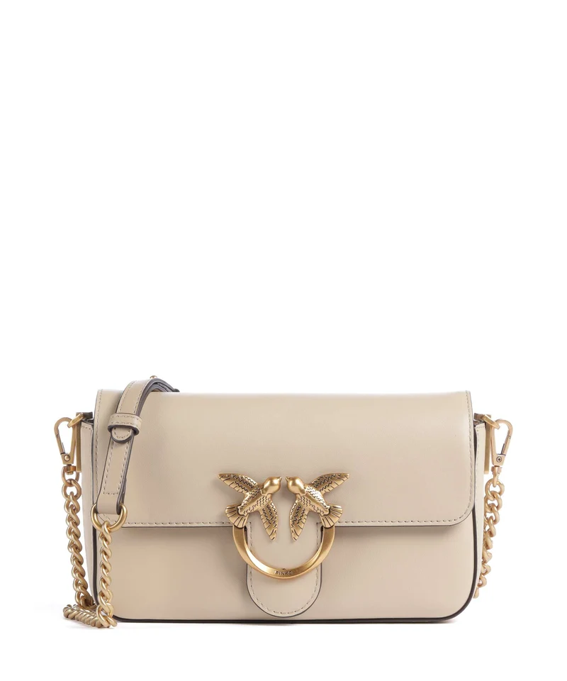 Pinko Love One Mini Slouchy Crossover väska beige/grigio fumo/antique gold