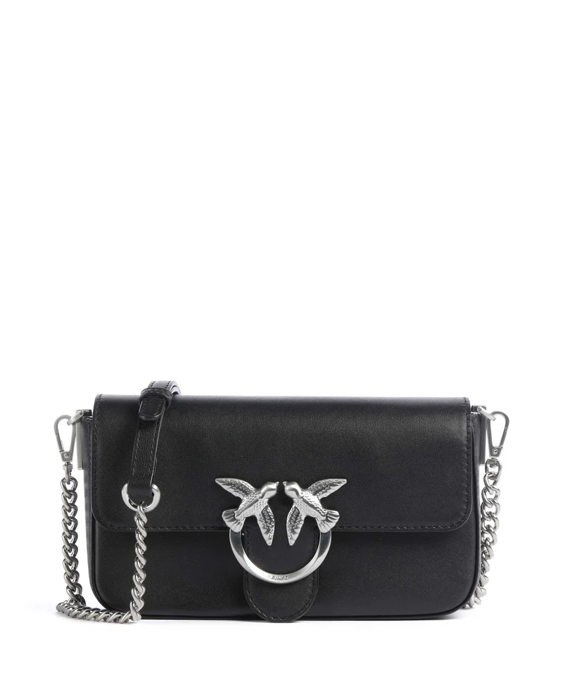 Pinko Love One Mini Slouchy Crossover väska nero limousine/matt silver