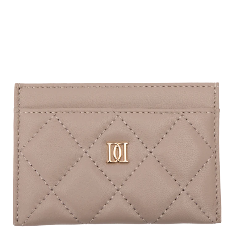 Leather Quilted Card Holder - TAUPE