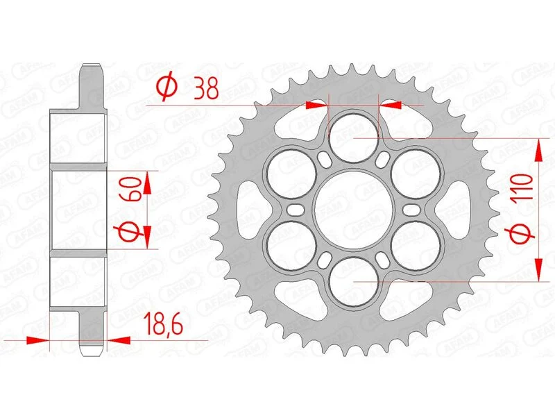 AFAM Steel Standard Rear Sprocket 50801 - 525 50801-39