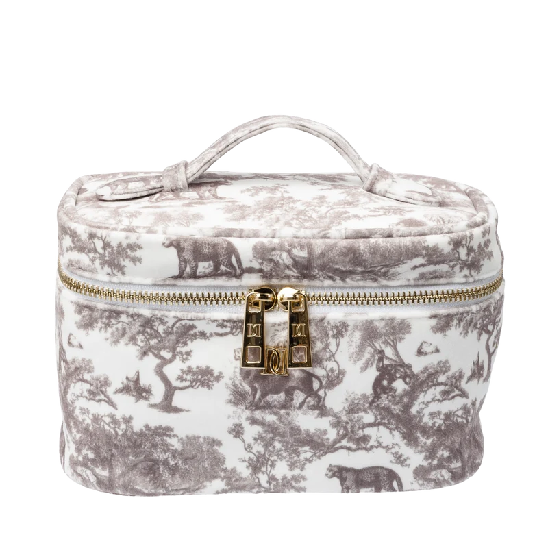 Velvet Vanity Bag Small - Warm Taupe Savannah Pattern