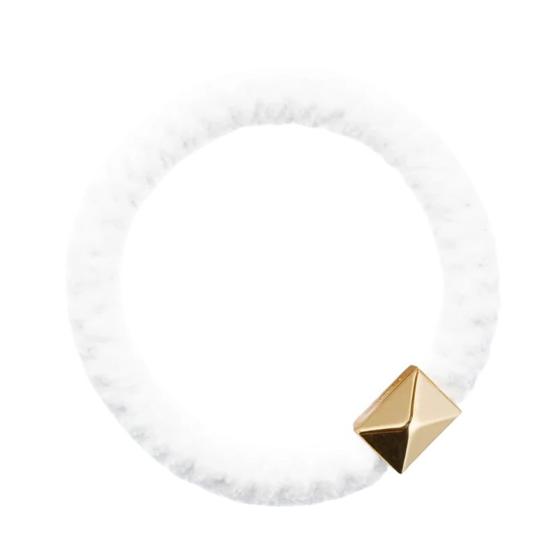 Fluffy Fat Hair Tie W/Gold - White
