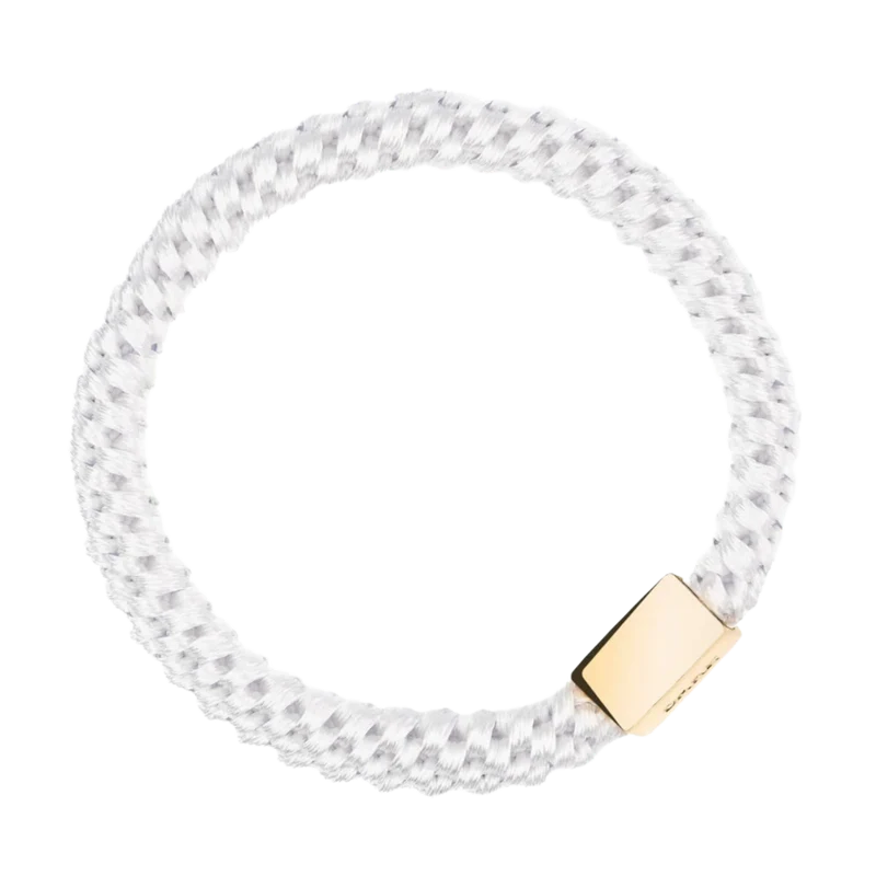 Fat Hair Tie W/Gold - White