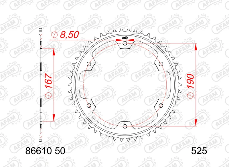 AFAM Steel Standard Rear Sprocket 86610 - 525 86610-50