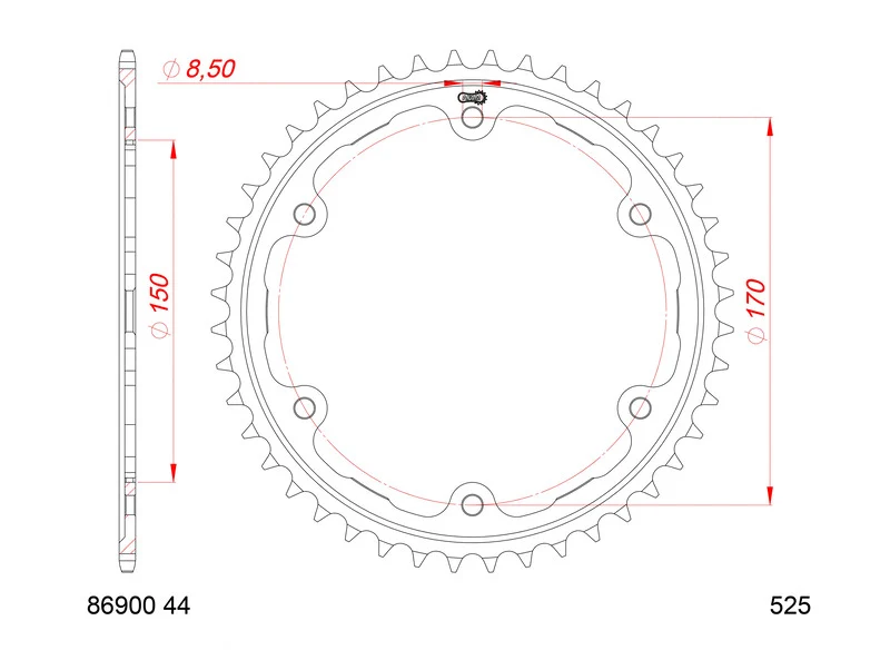 AFAM Standard Steel Rear Sprocket 86900 - 525 86900-44