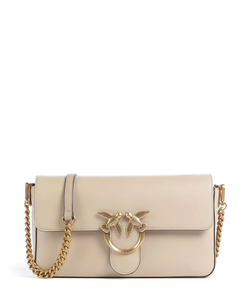 Pinko Love One Classic Slouchy Crossover väska beige/grigio fumo/antique gold